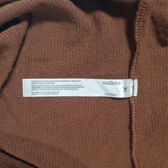 Free People Women's Shirt Medium Brown Long Sleeve Henley Ribbed V-Neck Basic - Picture 4 of 9